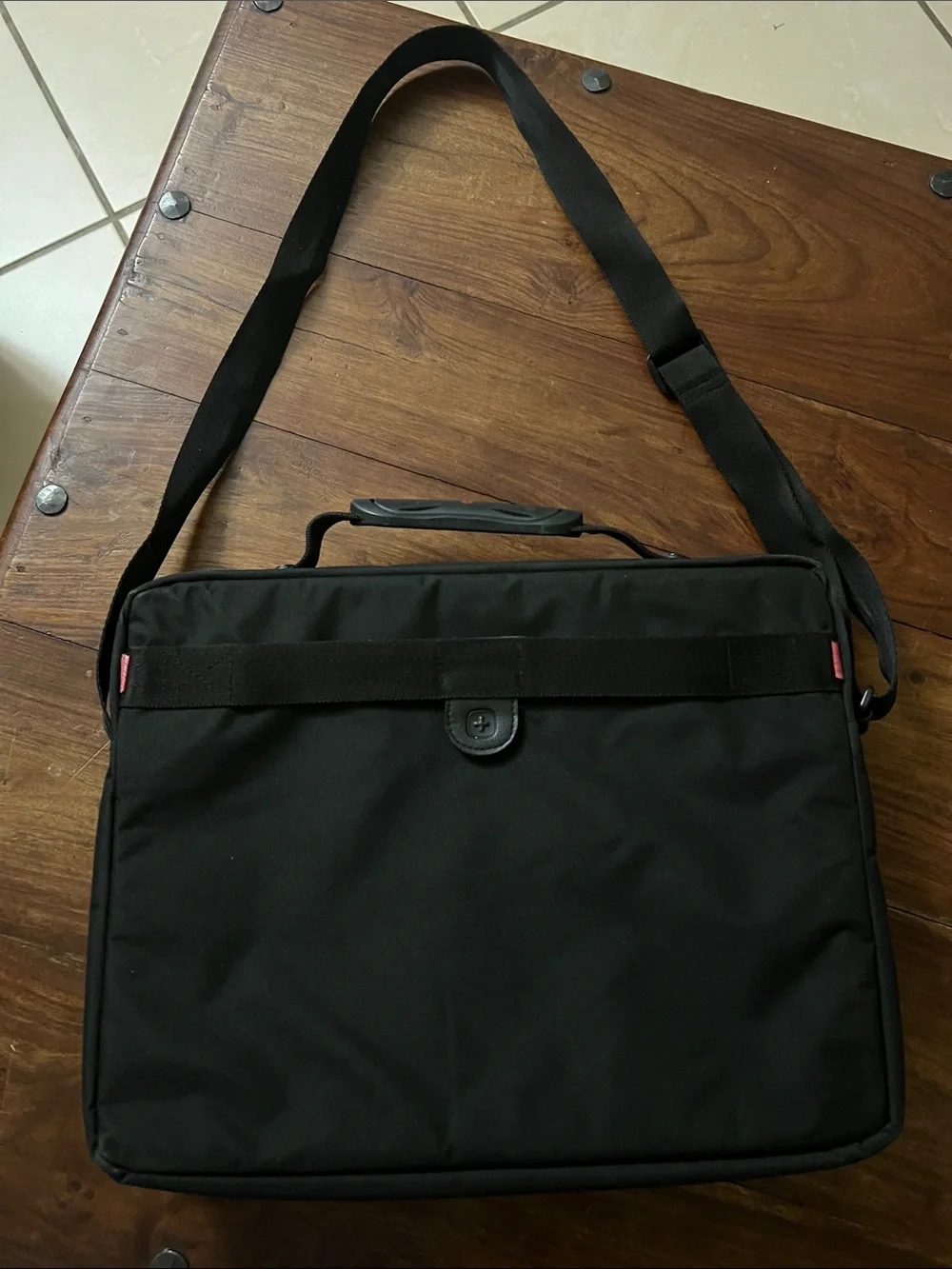 SwissGear Black Laptop Messenger Bag with Red Logo Accent